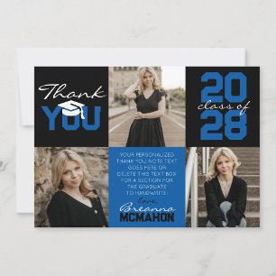 Invitación Graduación de fotos Blue & Black 3 Gracias