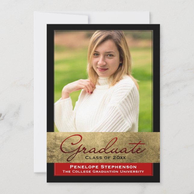 Invitación Graduación de fotos con efecto Relieve metalizado  (Anverso)