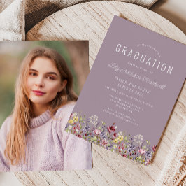 Invitación Graduación de fotos de Boho Wildflowers Mauve