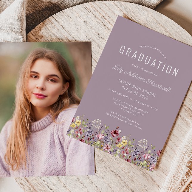Invitación Graduación de fotos de Boho Wildflowers Mauve (Subido por el creador)