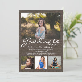 Invitación Graduación de fotos de Brown Woodgrain Modern 4