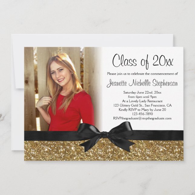 Invitación Graduación de fotos de cinta de cinta de Purpurina (Anverso)