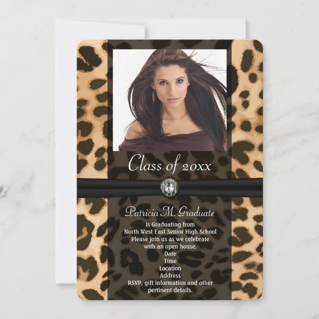 Invitación Graduación de fotos de cinta leopardo (Anverso)