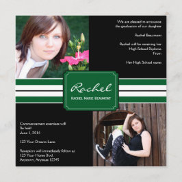 Invitación Graduación de fotos de cinta verde y negra
