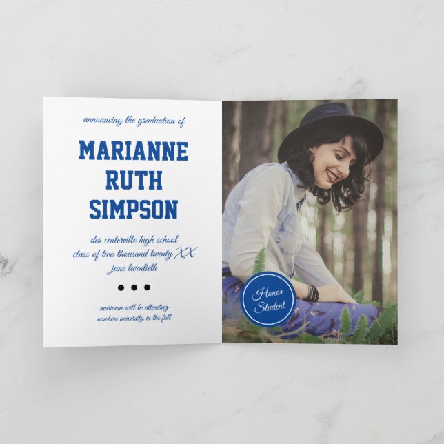 Invitación Graduación de fotos de círculos azules (Interior)