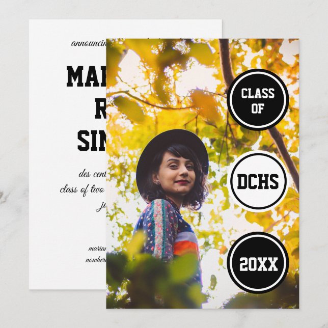 Invitación Graduación de fotos de círculos negros (Anverso / Reverso)