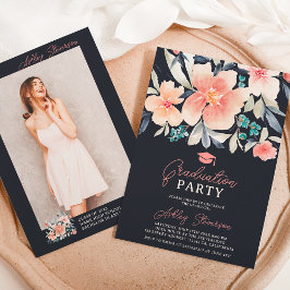 Invitación Graduación de fotos de color de agua floral de ton