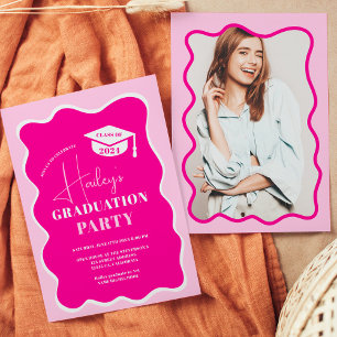 Invitación Graduación de fotos de cuadros ondulados retro ros