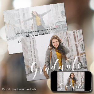 Invitación Graduación de fotos de escritura blanca moderna