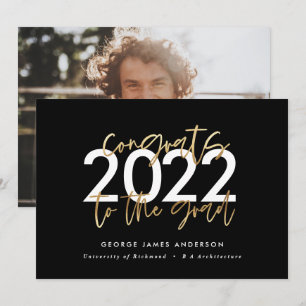 Invitación Graduación de fotos de escritura moderna en negro 