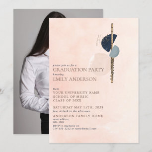 Invitación Graduación de fotos de flauta de oro rosada de Rub