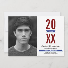 Invitación Graduación de fotos de franjas rojas y blancas