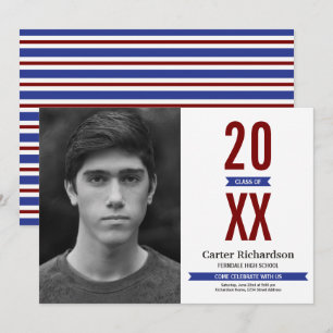 Invitación Graduación de fotos de franjas rojas y blancas