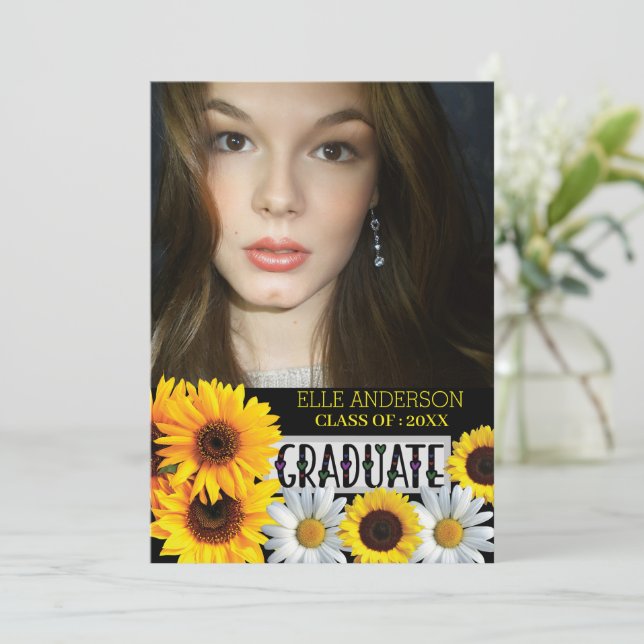 Invitación Graduación de fotos de girasol moderno (Anverso de pie)