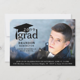 Invitación Graduación de fotos de grado negro simple moderno 