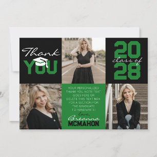 Invitación Graduación de fotos de Green & Black 3 Gracias