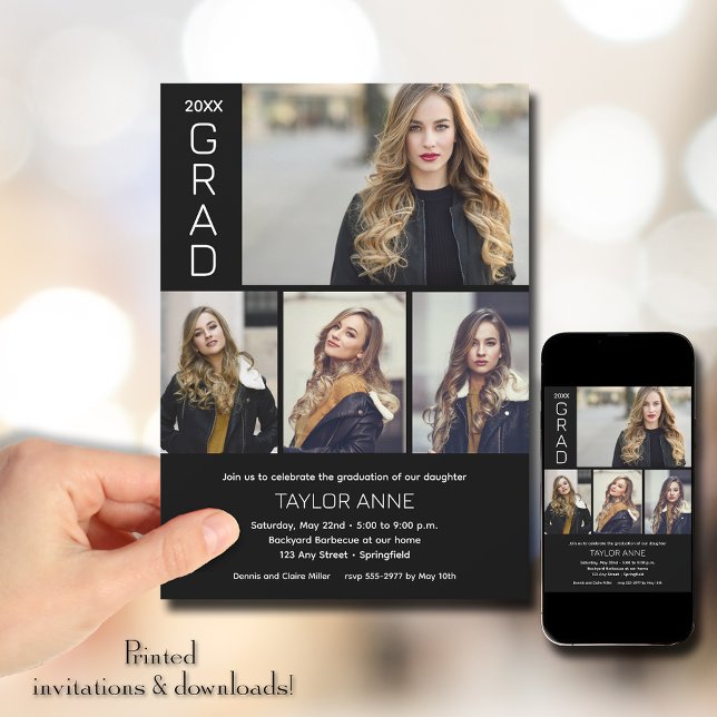 Invitación Graduación de fotos de guión moderno 4 (Modern Script 4 Photo Graduation Invitations)