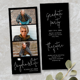 Invitación Graduación de fotos de guión moderno simple negro