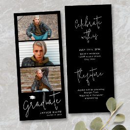 Invitación Graduación de fotos de guión moderno simple negro
