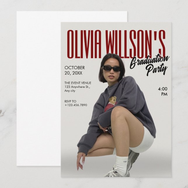 Invitación Graduación de fotos de la revista de moda (Anverso / Reverso)