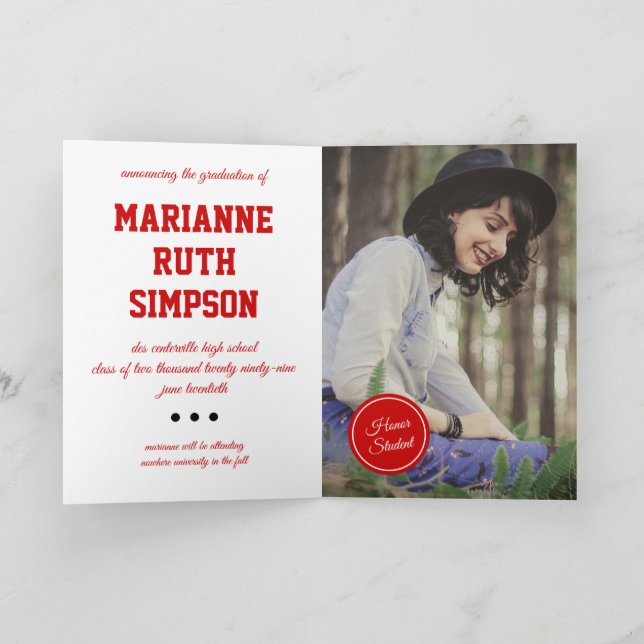 Invitación Graduación de fotos de los círculos rojos (Interior)