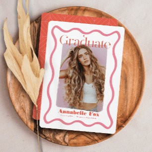 Invitación Graduación de fotos de moda con marco ondulado ros