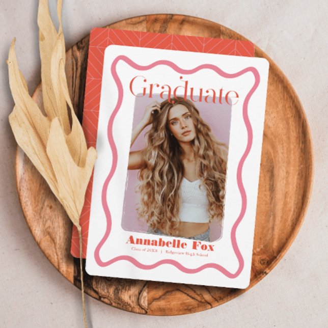 Invitación Graduación de fotos de moda con marco ondulado ros (Subido por el creador)