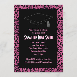 Invitación Graduación de fotos de Personalizado rosa Leopard 