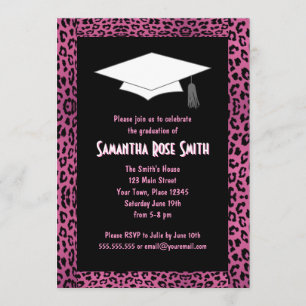 Invitación Graduación de fotos de Personalizado rosa Leopard