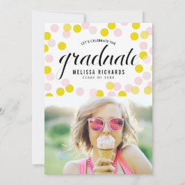 Invitación Graduación de fotos de puntos de confetti rosa y a