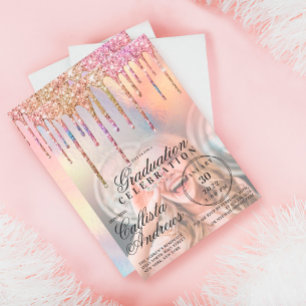 Invitación Graduación de fotos de Purpurinas del Rainbow Holo