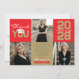 Invitación Graduación de fotos de Red & Bronze Gold 3 Gracias