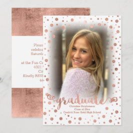 Invitación Graduación de fotos de Rosa Gold Confetti