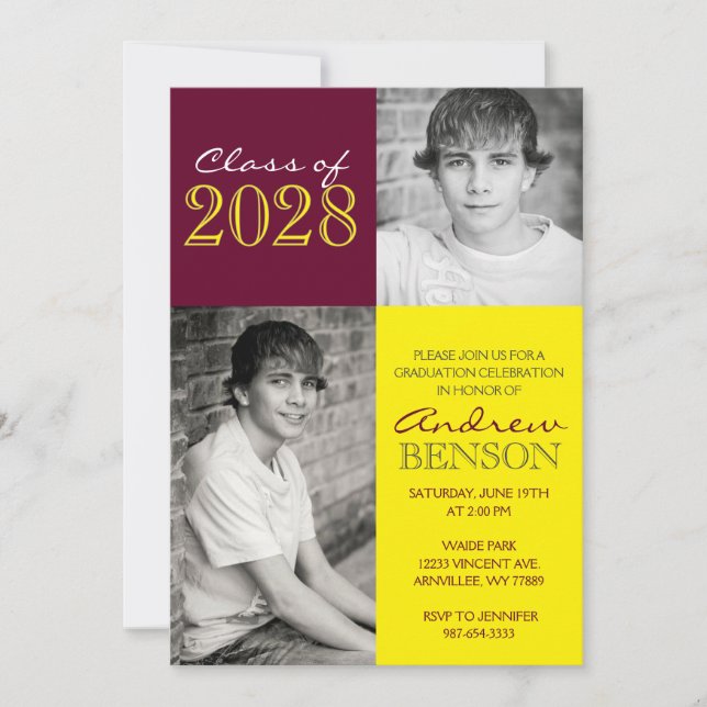 Invitación Graduación de fotos del clásico de Borgoña y Amari (Anverso)