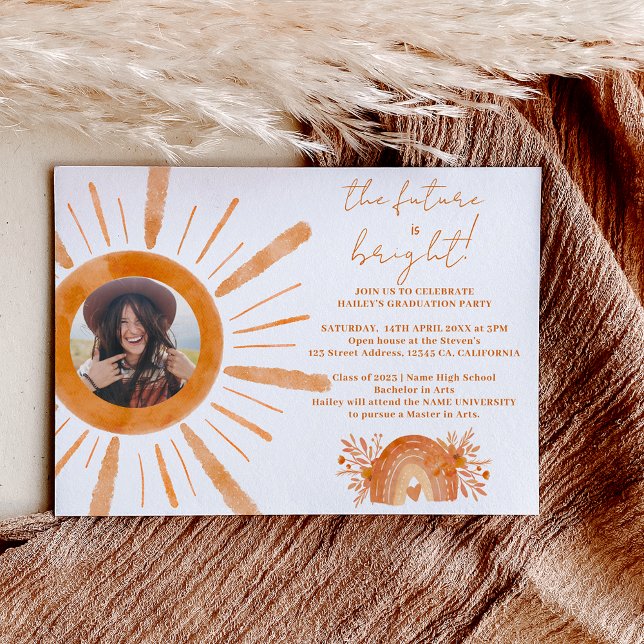Invitación Graduación de fotos del naranja del arco iris bajo (Subido por el creador)