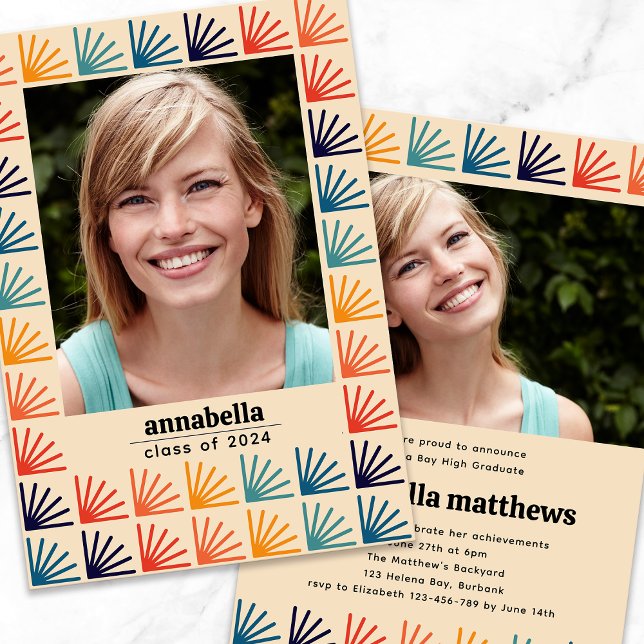 Invitación Graduación De Fotos Del Patrón Retro De Mediados D (Subido por el creador)