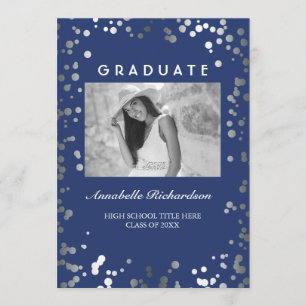 Invitación Graduación de fotos elegante azul de la Marina Con