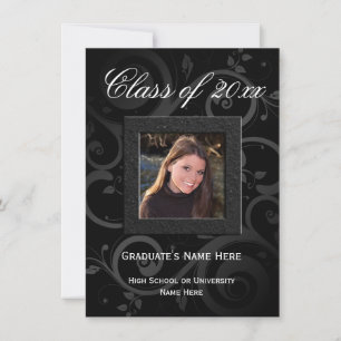 Invitación Graduación de fotos elegante de Black Swirl