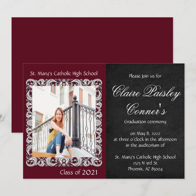 Invitación Graduación de fotos en blanco y negro (Anverso / Reverso)