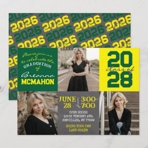 Invitación Graduación de fotos en el tablero verde y amarillo