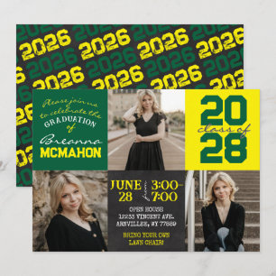 Invitación Graduación de fotos en el tablero verde y amarillo