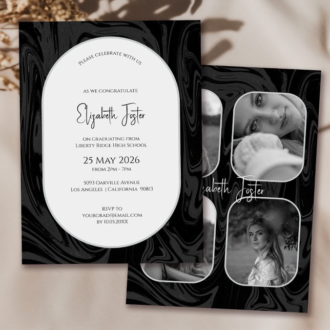 Invitación Graduación de fotos en mármol blanco y negro (Subido por el creador)