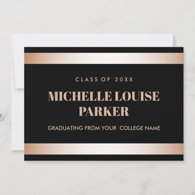 Invitación Graduación de fotos en negro y Rosa de lujo (Anverso)