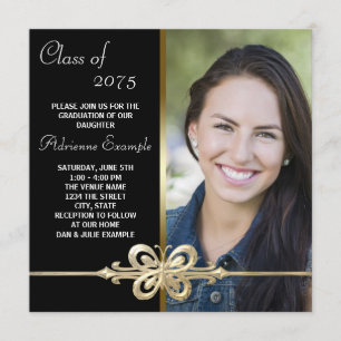 Invitación Graduación de fotos en oro y negro de mariposa dor