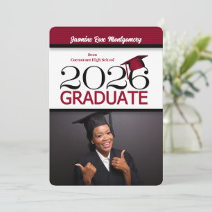 Invitación Graduación de fotos en rojo y negro profundo 2025