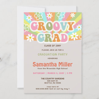 Invitación Graduación de fotos hippie de Retro Groovy 70