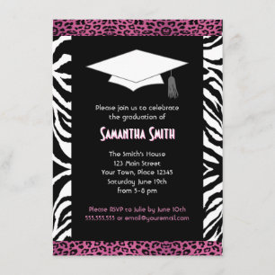 Invitación Graduación de fotos impresa de cebra y leopardo ro