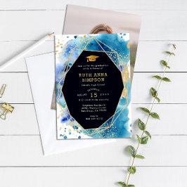 Invitación Graduación de fotos personalizada de marco de oro