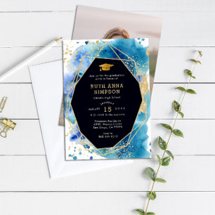 Invitación Graduación de fotos personalizada de marco de oro 