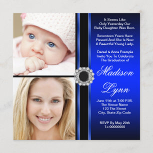 Invitación Graduación de fotos Royal Blue then and Now